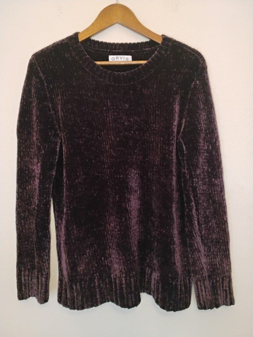 Orvis Classic Collection Velvet Chenille Sweater Womens Purple Whimsigoth Chunky